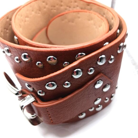 Western Womens Brown Wide Leather Studded Belt New Waist Size 27 To 33 - Picture 10 of 10